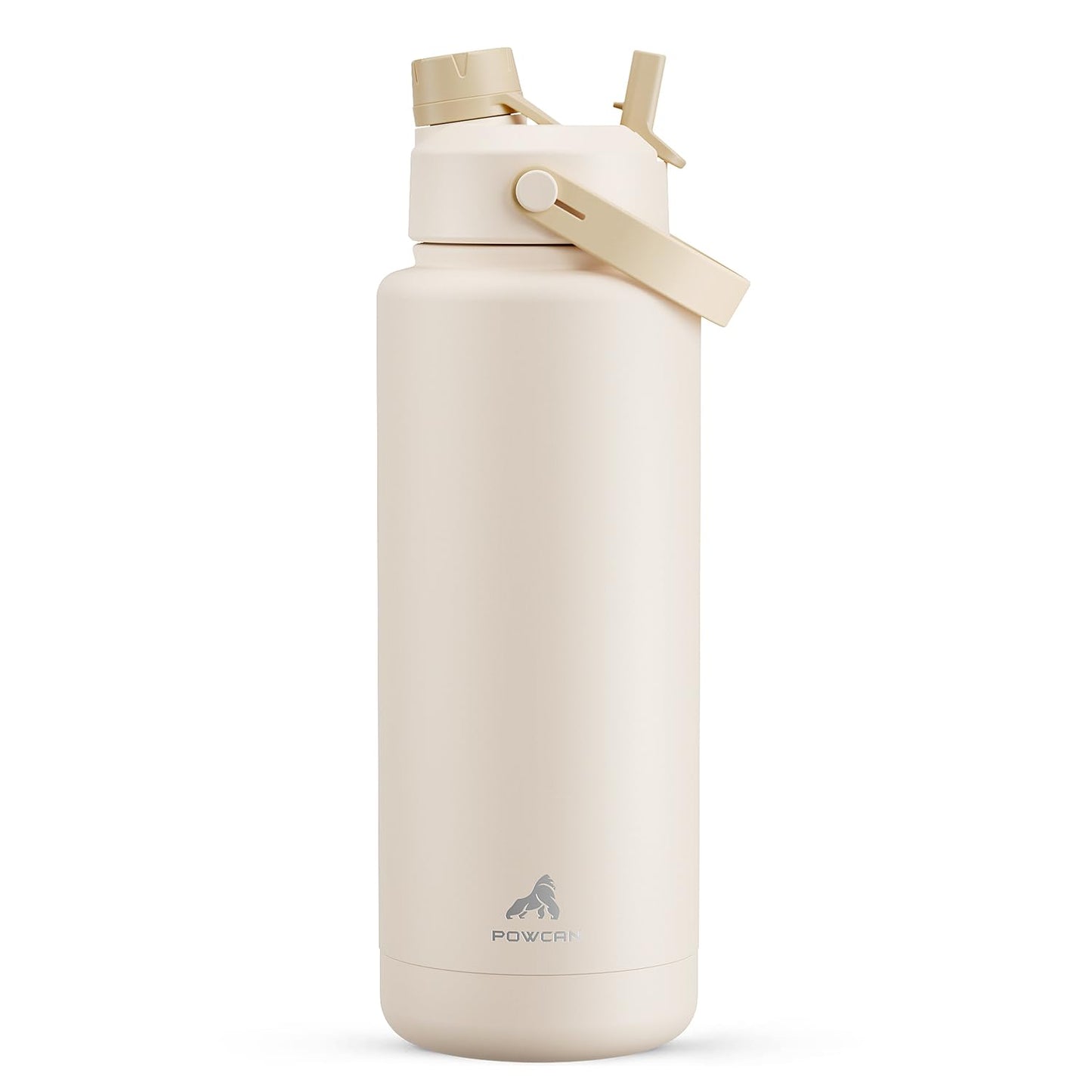 POWCAN 40 oz Insulated Water Bottle with 2-in-1 Straw and Spout Lid, Keep Cold 24H, Leak-Proof, BPA-Free, Double Wall Stainless Steel Water Bottle for Sports, Gym, Travel, and School (Mousse)