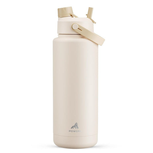 POWCAN 40 oz Insulated Water Bottle with 2-in-1 Straw and Spout Lid, Keep Cold 24H, Leak-Proof, BPA-Free, Double Wall Stainless Steel Water Bottle for Sports, Gym, Travel, and School (Mousse)