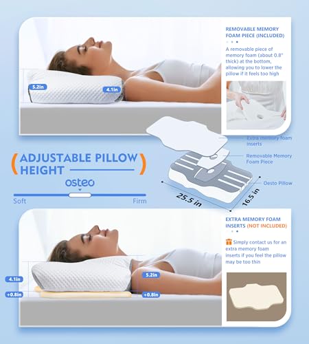 White Queen Cervical Pillow for Neck Pain Relief - Memory Foam, Cooling Cover, Adjustable Support