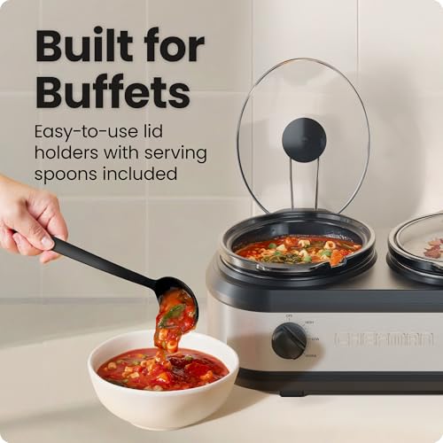 Chefman 7.5 Quart Triple Slow Cooker & Food Warmer - 3 Crocks, Stainless Steel