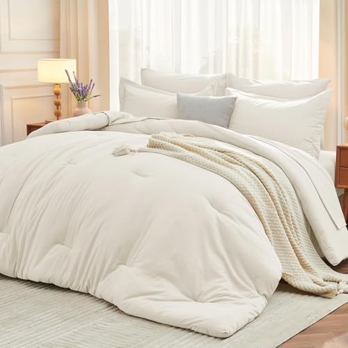 MUXHOMO 7 Pieces King Comforter Set, Soft Bed in a Bag Size, All