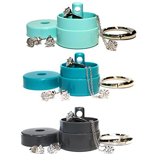 Travel Jewelry Box Case with Keychain - 3-Pack in Grey Mint Turquoise - Small Organizer for Women & Girls