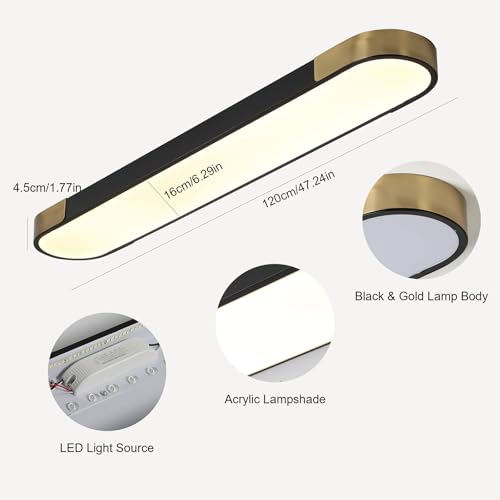 Tioolo Black and Gold Dimmable 4FT LED Ceiling Light with Remote for Kitchen & Home