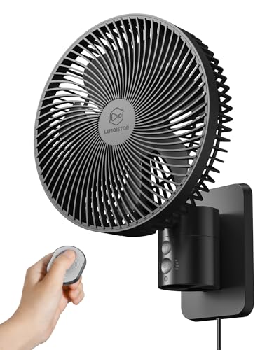 Black Frame 8.5-Inch Wall-Mounted Oscillating Fan with Remote & Timer - Small Indoor Bedroom & Garage Cooling