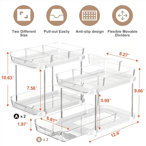 Delamu White 4-Pack Multi-Purpose Under Sink & Pantry Organizer with Movable Dividers