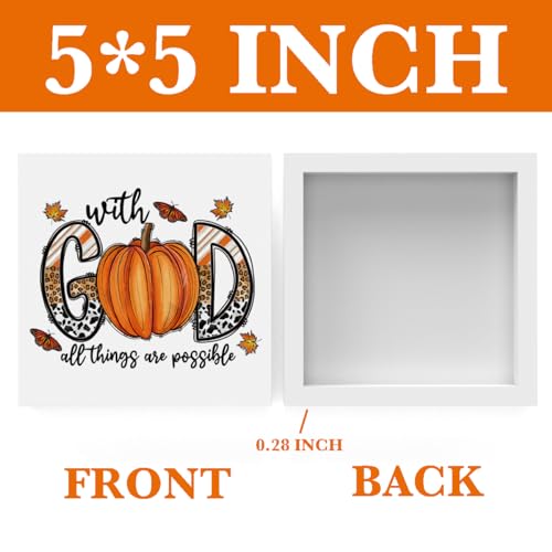 Fall Decor With God All Things Are Possible Christian Pumpkin Western Bible Verse Wooden Box Sign Positive Leopard Farmhouse Desk Decoration Rustic Thanksgiving Harvest Autumn Leaves Decor for Home Office