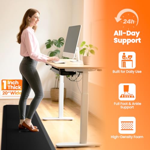 Anti-Fatigue Mat 1-Inch Thick for Kitchen & Standing Desk - Black, 72"L x 20"W