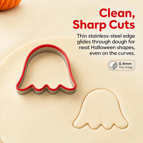 COOKIEQUE 2-Piece Halloween Ghost Cookie Cutters - Food-Grade Stainless Steel, Red Top Edge