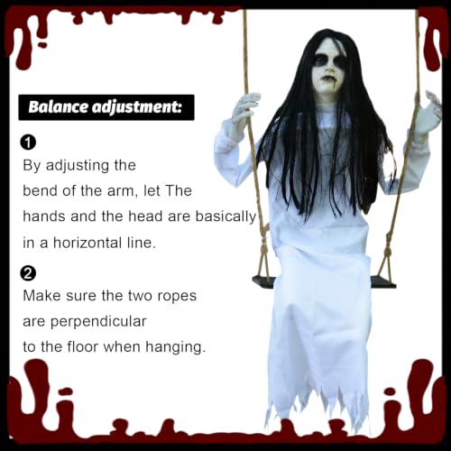Halloween Hanging Swinging Girl Prop - Creepy White Outdoor & Indoor Decoration