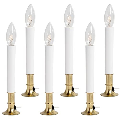 Creative Hobbies Original 6-Pack Electric Window Candles with On/Off Switch, Brass Base, 7W Bulb