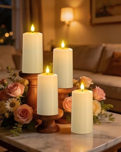 SoulBay Waterproof USB Rechargeable Flameless LED Candles - Outdoor Indoor Flickering Pillar Lights with Remote & Timer, 2.75x5.1 Inches, 4-Pack
