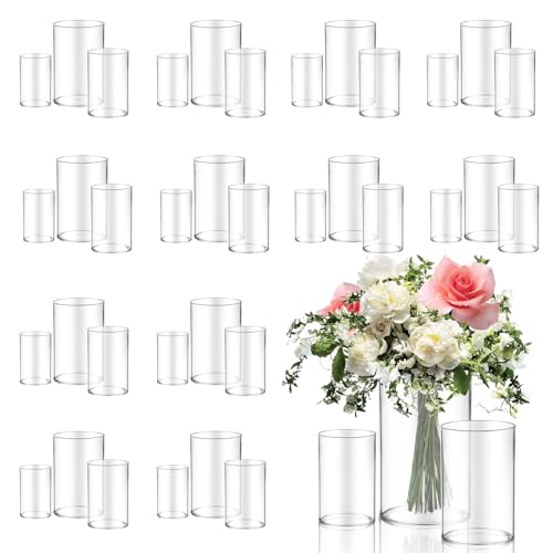 36pcs Clear Glass Vase Set - 4, 4.7, 6 Inch Tall Flower Centerpieces