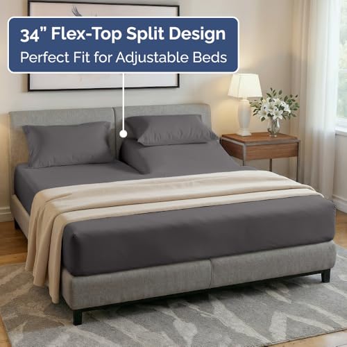 Flex Top Split King Sheet Set - Soft & Breathable Dark Grey - 4 Piece