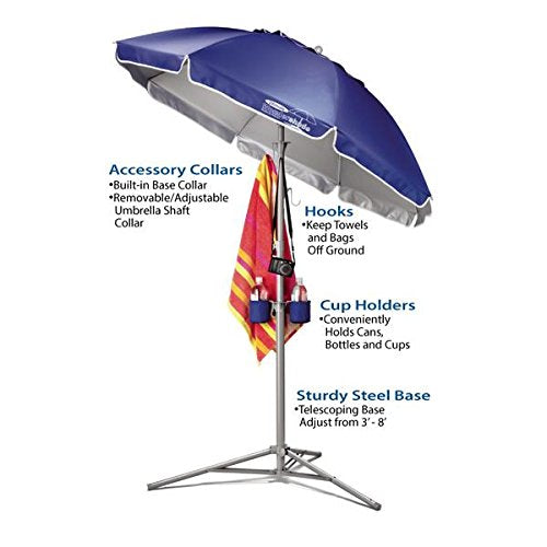 Wondershade Portable Sun Shade Umbrella - Red, Adjustable Beach & Outdoor Umbrella with Tripod Base