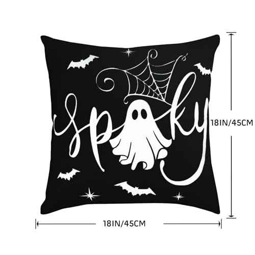 Ghost Halloween Decorations-Throw Pillow Covers 18x18in Set of 4,Spooky Gothic Black Cat Pillow Case for Couch Christmas Holiday Party Outdoor Black White Decor