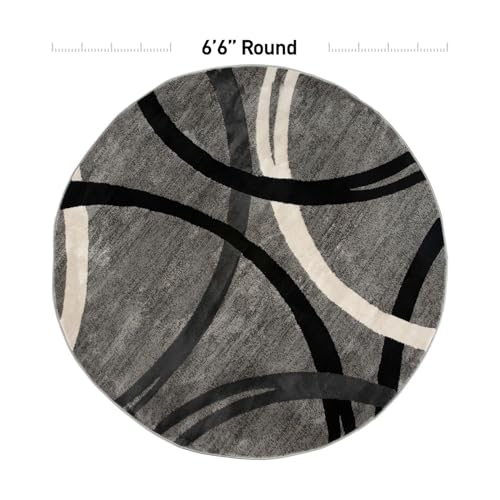 Rugshop Wavy Circles Jute Backing Living Room Bedroom Round Rug Gray