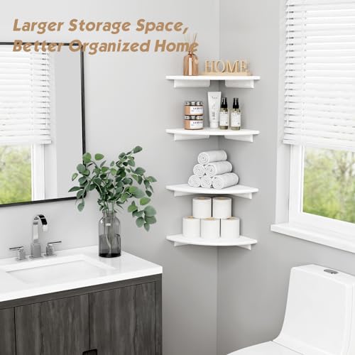 White Corner Floating Book Shelves Set of 4 - 12-Inch Diameter Wall Storage