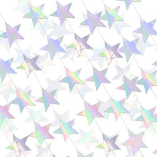 6 Pack Iridescent Star Paper Garland Holographic Twinkle Star Hanging Bunting Banner Backdrop for Christmas Birthday Party Decor Baby Shower Graduation Wedding Supplies