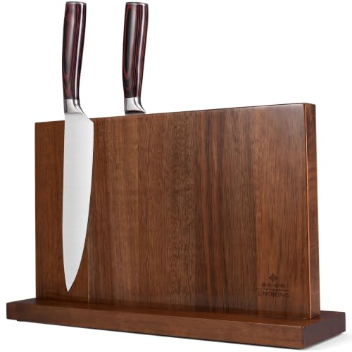 Large Magnetic Knife Block - 15x9 Inches Acacia Wood Knife Holder with Double-Sided Magnet