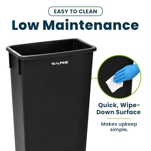 Alpine 23 Gallon Slim Trash Can - Black Open Top Commercial Garbage Bin - Heavy Duty Plastic 3 Pack