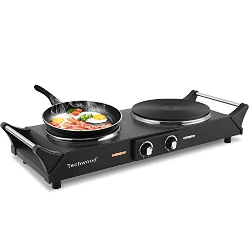 Portable Double Burner Hot Plate 1800W - Adjustable Temp, Stay Cool Handles, Black