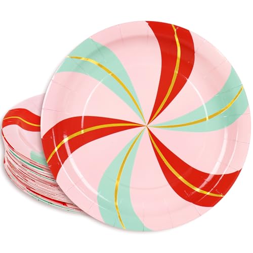 Christmas Candy Cane Gold Foil Plates, 9in, 50ct – JarThenaAMCS Disposable Dinner & Dessert Plates