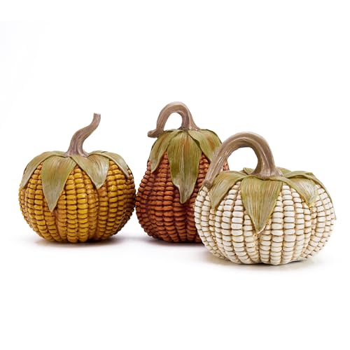 Valery Madelyn Medium Fall Pumpkin Decor Set of 3 - Rustic Resin Corn Pumpkins