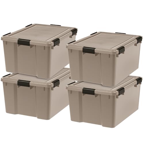 IRIS USA 4-Pack 63 Qt Storage Bins with Gasket Lids - Tan, Heavy-Duty & Stackable
