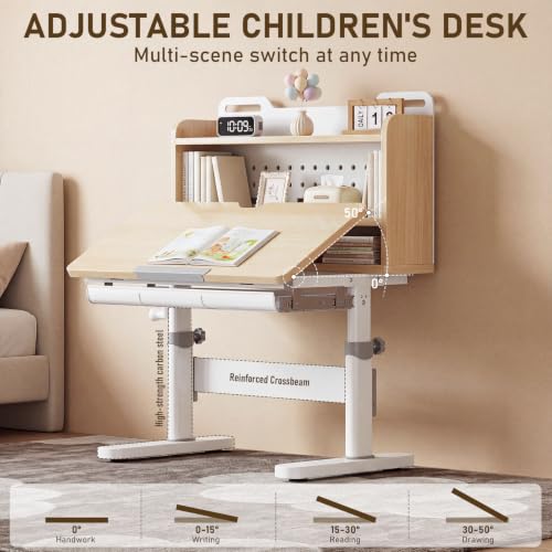 Kids Adjustable Wooden Desk and Chair Set - Ergonomic Study Furniture for Ages 5-14