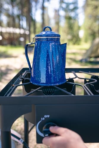 Stansport Blue Enamel Percolator Coffee Pot & 4 Mug Set - Outdoors