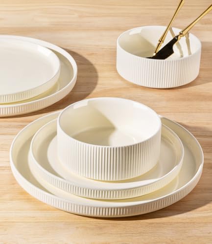 TheTerra 12-Piece Ceramic Dinnerware Set for 4 - Beige, Microwave Safe