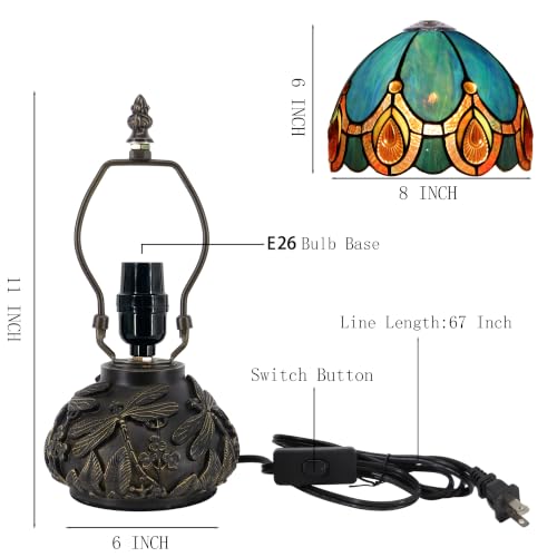 Mini Tiffany Mushroom Table Lamp - Peacock Crystal Accent Nightlight 11 Inch