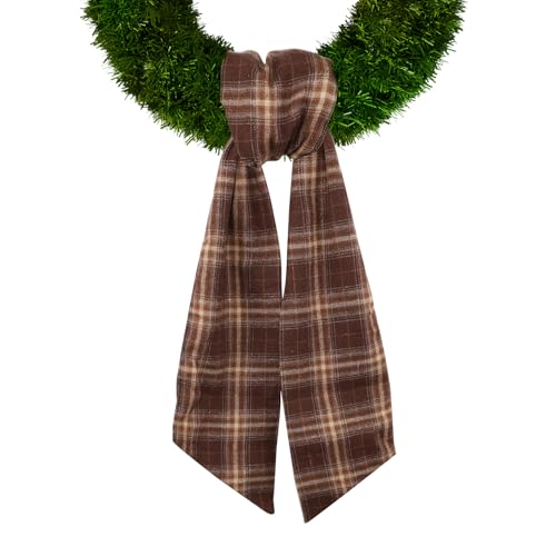 Fall Wreath Sash for Front Door, Red Brown Buffalo Plaid Sash Holiday Autumn Wreath Accessories for Home Birthday Christmas Decorations