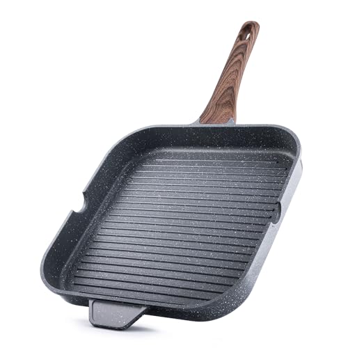 Gray Granite 12-Inch Nonstick Grill Pan for Stove Tops - Versatile Indoor & Outdoor Skillet with Pour Spouts