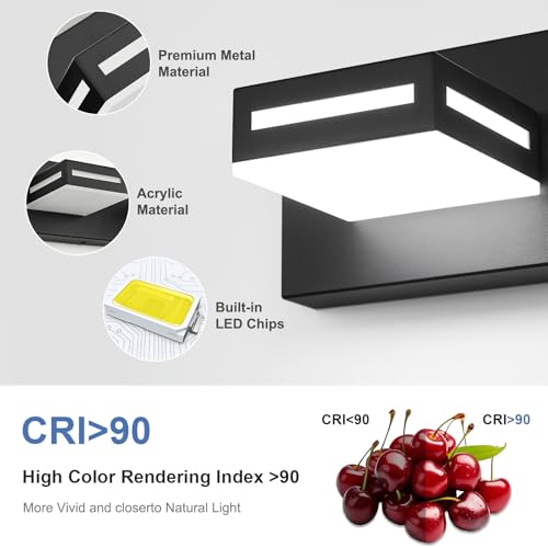 LED Bathroom Vanity Light Fixtures - 24-inch 3-Light Matte Black, Rotatable
