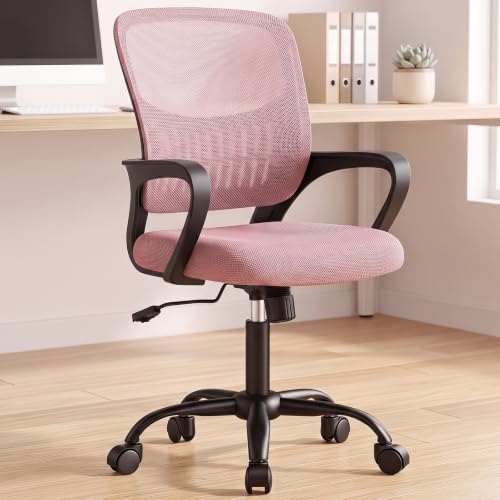 OLIXIS Pink Mid-Back Ergonomic Office Desk Chair with Lumbar Support