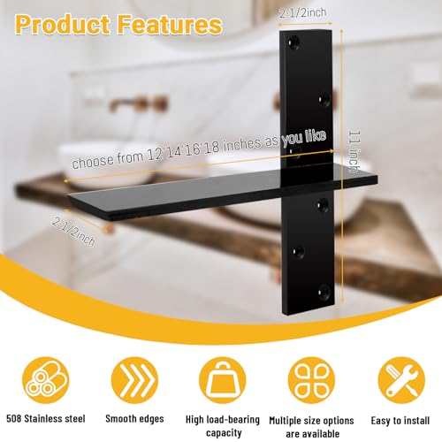 3/8" Thick Heavy-Duty Floating Shower Bench Brackets - 16" L x 2.5" W