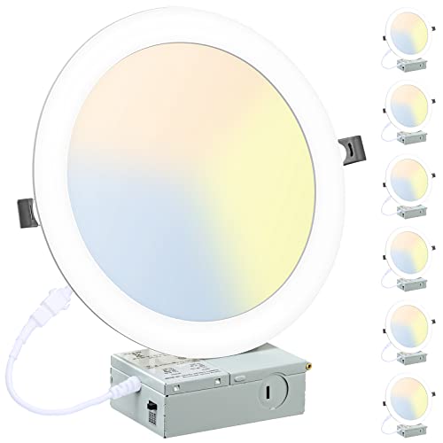 6 Pack 8 Inch LED Recessed Downlights with Dimmable 3CCT & Junction Box - White