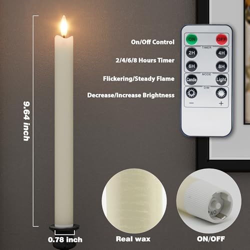 Ivory Rechargeable Flameless Taper Candles with Remote & Charging Base, 6 Pcs