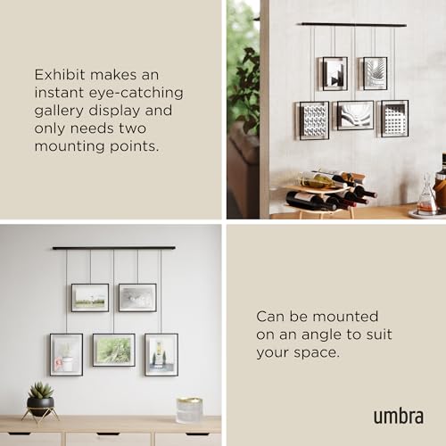 Umbra Exhibit Picture Frame Set - Black, Adjustable Wall Mount, Set of 5 with 5-Opening Layout