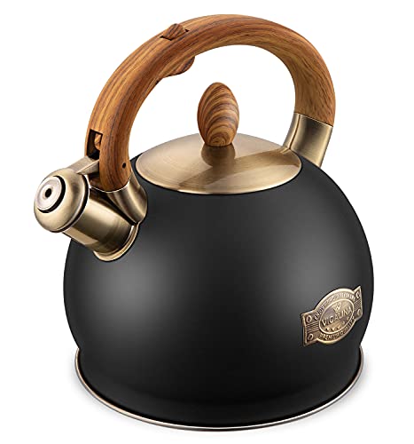Black 2.64 Quart Stovetop Whistling Tea Kettle - Food-Grade Stainless Steel