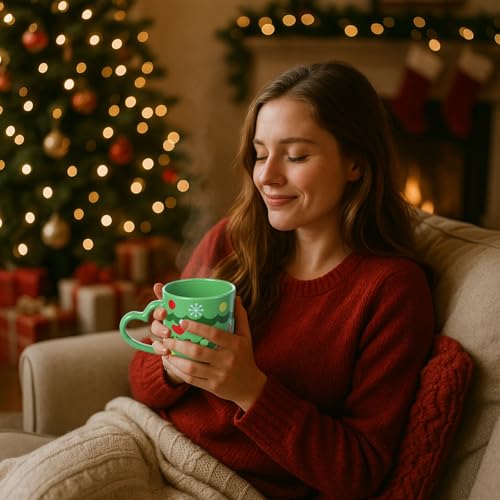 Christmas Colorful Mug Set of 6 - 10 OZ Ceramic Holiday Coffee Cups with Santa Snowman