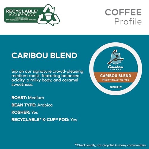 Caribou Blend Coffee Pods - Medium Roast, 10 Count Pack of 6 for Keurig