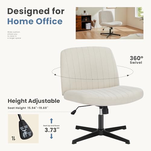 Beige Criss Cross Vanity Chair with Adjustable Height - Home Office Desk Seat