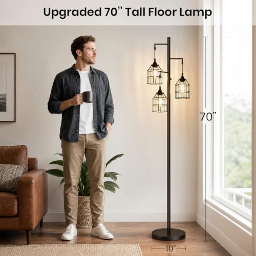 Sucolite 70-Inch Matte Black Floor Lamp with 3 Dimmable LED Bulbs for Living Room