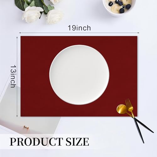 AuraNestle Burgundy Linen-Look Placemat Set of 6, 19x13 Inch, Double Layer Heat-Resistant
