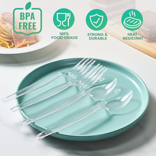 Heavy Duty Clear Plastic Forks & Spoons Set - 540 Count Disposable Flatware with Variation of Clear Forks & Spoons
