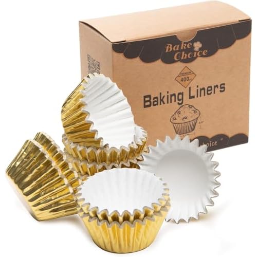 Non-Stick 400pcs Gold Mini Cupcake Liners for baking, Mini Size Foil muffin liners Cupcake Wrappers, Christmas Cupcake Liners for Christmas Decorations