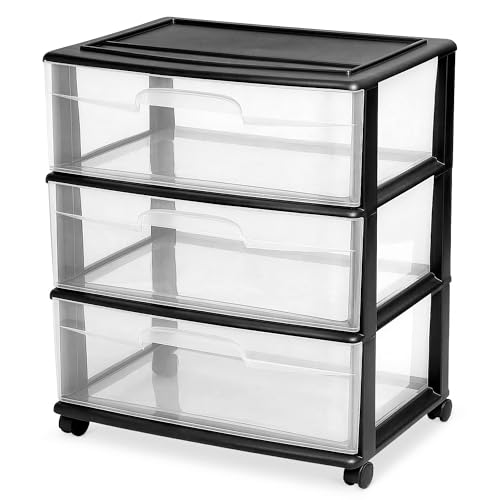 HOMZ 3-Tier Storage Cart with Removable Wheels - Black Frame, Multi-Purpose Portable Organizer