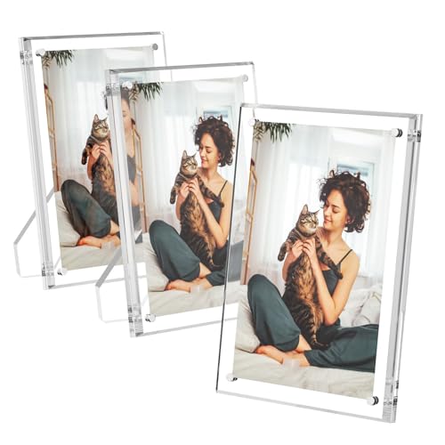 AITEE 5x7 Acrylic Picture Frame Set - Clear Lucite Photo Display with Stand